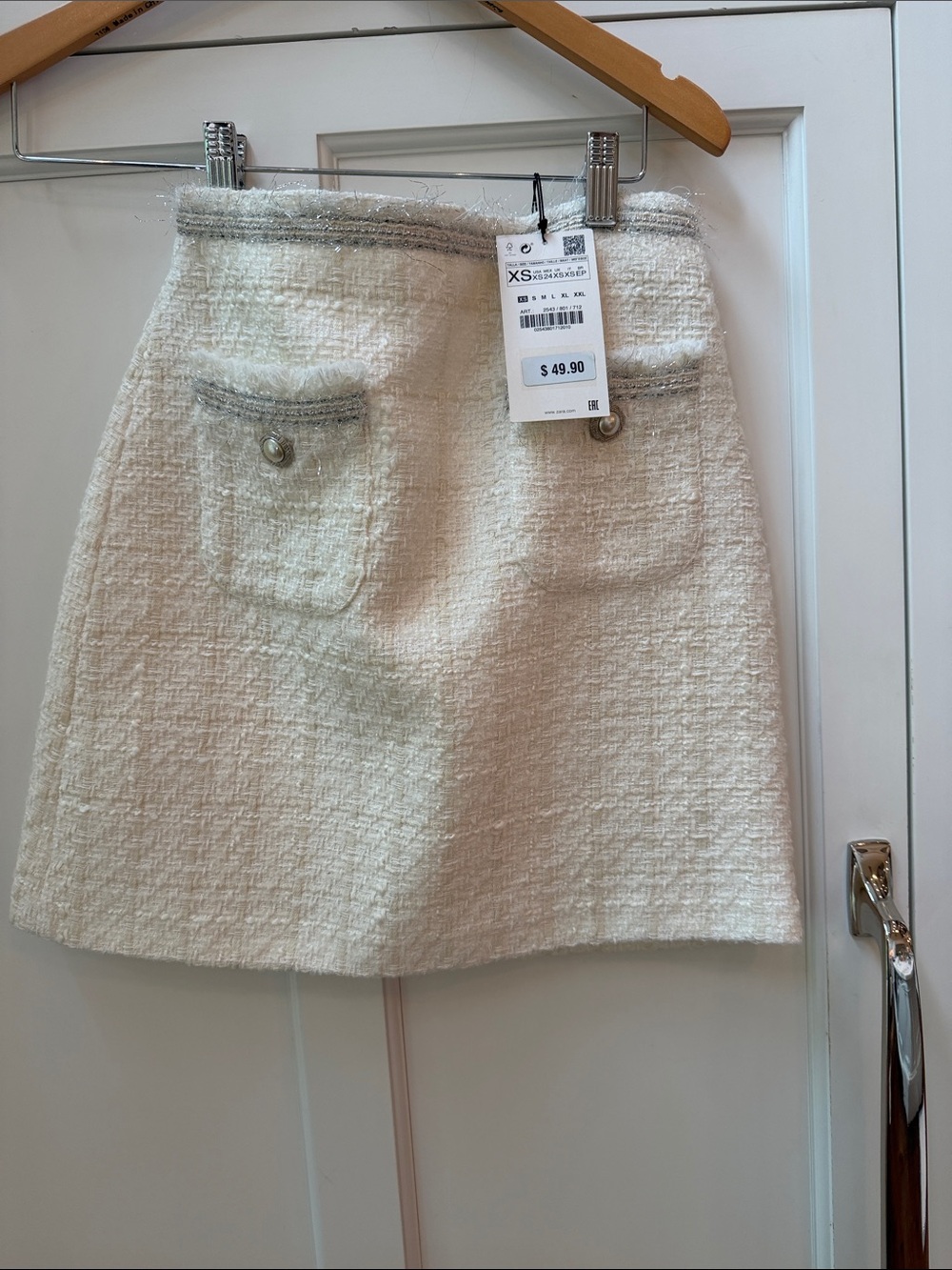 Zara Cream Bouclé Mini Skirt with Metallic Trim